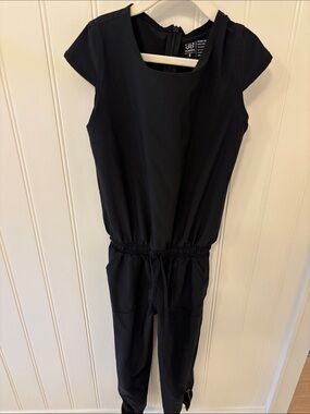 Albion Girls Black Cap-Sleeve Utility Jumpsuit